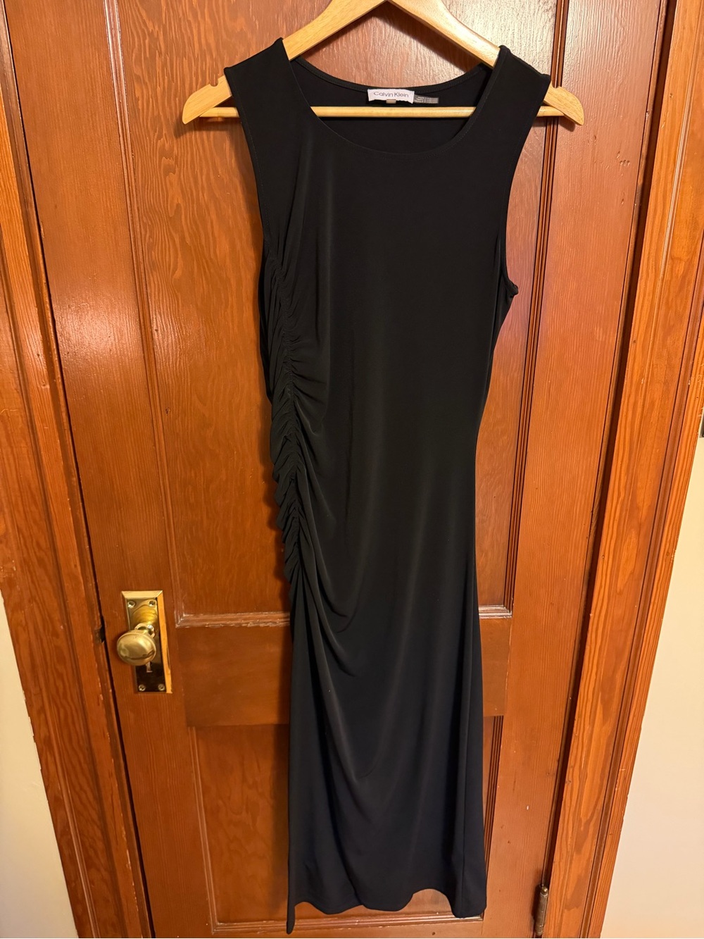Calvin Klein Black Sleeveless Ruched Maxi Dress